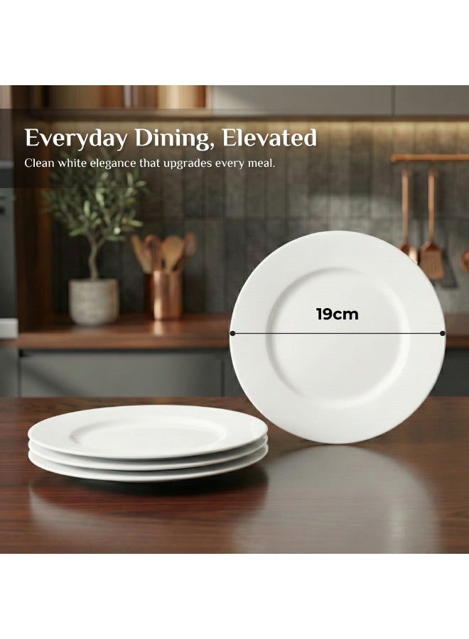 Luminarc 4Pcs White Ceramic Dessert Plate 19cm Elegant Round Plates for Cakes, Snacks & Desserts Microwave & Dishwasher Safe Tableware - Image 2